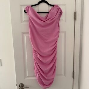 NWT Abercrombie & Fitch XLT Pink One Shoulder Ruched Bodycon Dress XL Tall Solid